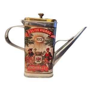 Amco Vintage Vercherin & Cie Olive Oil Dispenser Tin Pourer Silver Gold Nice